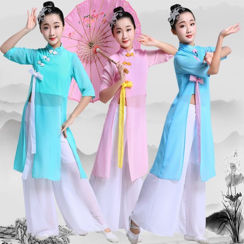 Kids chinese folk dance costumes children fairy dress ancient traditional fan umbrella dance costumes